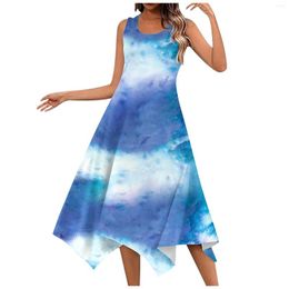 Casual Dresses Women's Fashion Spring And Summer Retro Irregular Hem Round Neck Sleeveless Pocket Beach For Women Sexy