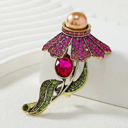 Brooches Vintage Colourful Floral Brooch High Quality Crystal Pearls Luxury Women's Accessories For Banquet Jewellery Pins