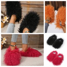 Sandal Fur Slipper Mule Women mens Daily Wear Furs Shoes White Black Oranges Metal Chain Casual Flats Shoes Trainers GAI Sneakers