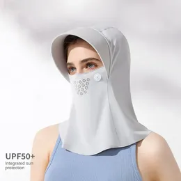 Cycling Caps Hooded Ice Silk Sunscreen Mask Open Hair Hole UV Proof Face 3D Brim Sun Protection Neck Cover Scarf Women