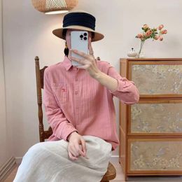 Women's Blouses Cotton Women Shirt Solid Colour 2024 Spring Summer Basic Tops Long Sleeve Mori Girl Casual Lady Blouse Female YoYiKamomo