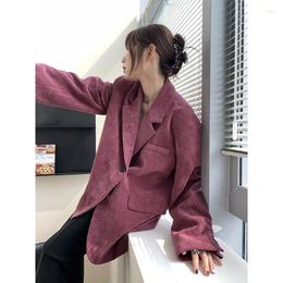 Women's Suits Rose Red Corduroy Suit Jacket Spring And Autumn 2024 Design Sense Niche Loose Casual Single-breasted Blazer Top