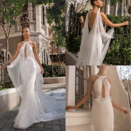 Mermaid Wedding Dresses Halter Backless With Long Wraps Beach Bridal Gowns Plus Size Bohemian robe de