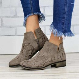 Boots High Quality Shoes Women Large Size Thick Heel 1 Embroidered Ankle Retro Zapatos De Mujer