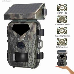 Hunting Trail Cameras Solar Night Vision Trail Camera 20MP 1080P Hunting Camera 0.3s Trigger Time Camera for Wildlife Monitoring and Hunting Q240321