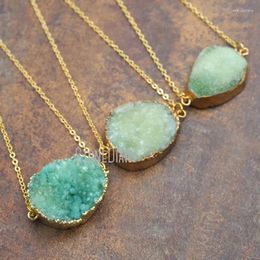 Pendant Necklaces NM11151 Green Druzy Cluster Necklace Gold Plated Jewelry