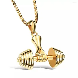 Chains Fitness Dumbbell Titanium Steel Men's Trendy Necklace Hip Hop Pendant Decoration Personalized Night Shop Barbell