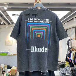 Men's T-shirts Men Women Vintage Heavy Fabric RHUDE BOX PERSPECTIVE Tee Slightly Loose Tops Multicolor Logo Nice Washed Rhude T-shirt 3343