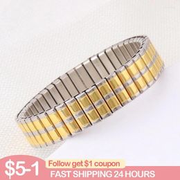 Bangle Vintage Elastic Stainless Steel Adjustable Bracelet For Women Men Gold-Plated Embedded Star Couple Jewelry