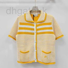 Women's Knits & Tees designer brand 24 Early Spring New Knitted Polo Short Sleeved Colour Block Hollow Stripes Fashion Girl Versatile Single Item Merchant OO4B