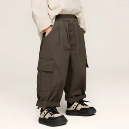 Trousers Spring Autumn Boys Fashion Side Pocket Cargo Pants Children Washed Cotton Casual
