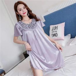 Women Nightgowns Sexy Satin Silk Soft Nightwear Plus Size S-XL Lace Sleepwear Dress Sexy Lingerie Robe Mini Homedress Nightdress 240313