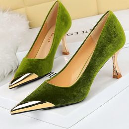 Pumps Women 7 Cm Heels Metal Pointed Women Pumps Fashion Kitten Heels Sexy Party Shoes Women Suede Lady Heels Luxury Wedding Shoes