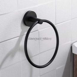 Towel Rings Free Shipping Black Towel Holder Towel Ring Round Wall Mounted Towel Rack Towel Shelf Stainless Steel Bathroom Accessories 240321