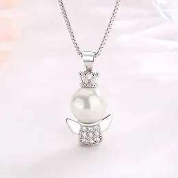 Pendant Necklaces Korean Fashion Angel Inlaid With Zircon Pearl Necklace Charm Women Baby Chain Girl Party Jewelry