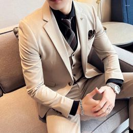 Men's Suits (Jacket Vest Pants) 2024 Brand Clothing Men Business Three-Piece Suits/Male High Quality Groom Wedding Dress Casual Blazers