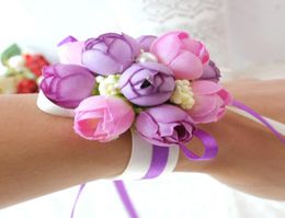 Wholsesle Wrist Corsage Bridesmaid Sisters Hand Flowers Artificial Silk Lace Bride Flowers For Wedding Party Decoration Bridal Pro5551244