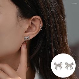 Stud Earrings 925 Sterling Silver Zircon Bowknot For Women Girl Fashion Simple Small Design Jewellery Party Gift Drop