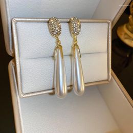 Dangle Earrings Elegant Pearl Long Drop For Women Luxury Rhinestone Stud Earring 2024 Trendy Korean Fashion Girl Party Jewellery