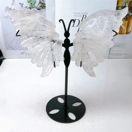 Decorative Figurines Natural Clear Quartz Butterfly Wings Crystal Gemstone Hand Carved Statue Reiki Healing Crafts Decoration Gift 1pair