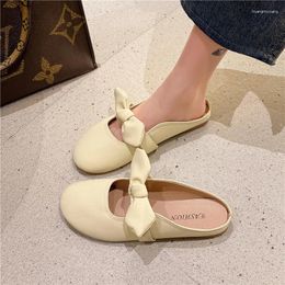 Slippers Fashion Female Shoes 2024 Women's Korean Sweet Bowknot Closed Toe Summer Solid Colour Simple Flat