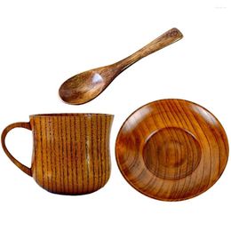 Dinnerware Sets Household Handmade Wooden Cup Set Drinking Glasses Exquisite Coffee With Saucer