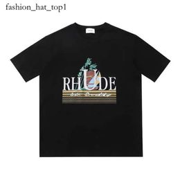 Men's T-shirts Men Women Vintage Heavy Fabric RHUDE BOX PERSPECTIVE Tee Slightly Loose Tops Multicolor Logo Nice Washed Rhude T-shirt 4247