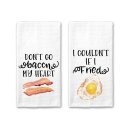 Funny Pun Kitchen Towel, Don't Go Bacon My Heart Whimsical waffle Tea Towel Housewarming Gift Napkins