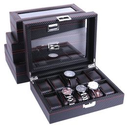 High Carbon Fibre 5 6 10 12 Grid Watch Box Watch Display Storage Box Bracelet Display Slots Case holder Storage Container2596