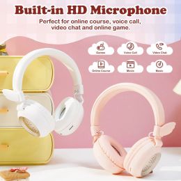 Headphones Cartoon Bluetooth 5.0 Wireless Kids Headphone Angel Wings Cell Phone Gaming Headset Support TF Card AUX For Smartphone PC