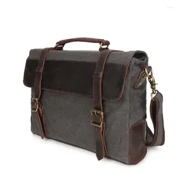 Bag Washed Canvas Crossbody Messenger For Men High Quality Vintage Crazy Horse Leather Belt Laptop Business Briefcase