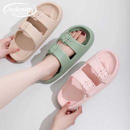 Тапочки Jodimity, летние женские раздвижные сандалии с двойной пуговицей на толстой подошве, домашняя уличная мягкая обувь для пары, H240322