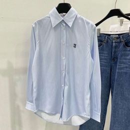 designer shirts luxury women shirt spring fashion blue striped letter embroidered Shirt lapel long sleeve cotton coat tops