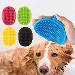 Pet Shampoo Bath Brush Soothing Massage Rubber Comb Silicone Dog Glove with Adjustable Ring Handle for Long Short Haired Dogs and Cats Grooming S s