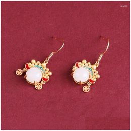 Stud Earrings Spring And Summer National Fashion Earring Accessories Ancient Gold-Plated Jade Chinese Style Drama Dao Ma Dan Face Drop Otce8