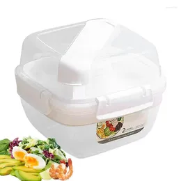 Dinnerware Lunch Box Containers Double Layer Two Compartments Storage Meal Prep Transparent Salad Kitchen