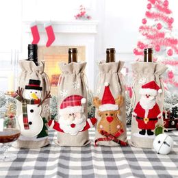 Bags Wine Bottle Drawstring Christmas Burlap With Rope For Xmas Gift Holiday Parties 829