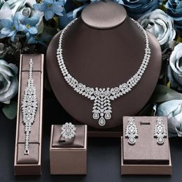 Necklace Earrings Set 2024 Luxury 4PCS Dubai Bridal Jewellery For Women Wedding Party Zirconia UAE Bride Jewellery Sets