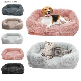 kennels pens Cat Winter House Dog Bed Fluffy Cat Basket Orthopaedic Pet Calming Bed Soft Warm Pet Sofa Kennel Washable Puppy Pad Cat Accessory Y240322