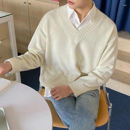 Men's Sweaters V-Neck Sweater Korean Fashion Autumn And Loose Knitted Thin Outerwear Clothes Vingtage Basic Tops Male