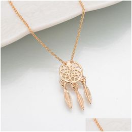 Pendant Necklaces Feather Necklace Long Sweater Chain Statement Jewelry Choker For Women Fashion Drop Delivery Pendants Dhbkz