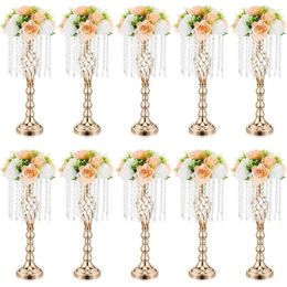 Vases 10 Pcs 21.7 Inches Gold Crystal Wedding Centrepieces For Tables With Metal Chandelier Holder Stand Home Decorations Vase Decor