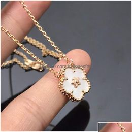 Pendant Necklaces Luxury Plum Blossom Designer Girls White Flower Choke Necklace Elegant Women Love Four Leaf Clover 18K Rose Gold P Dhr1Q