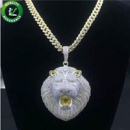 Real 14k Gold Jewelry Mens Iced Out Big Lion Head Pendant with Cuban Link Chain Hip Hop Necklace Rapper Fashion Accessories2399