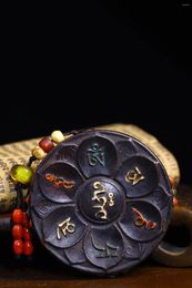 Decorative Figurines 3"Tibet Temple Collection Old Natural Meteorite Mosaic Gem GZi Beads Shell Six-character Truth Pendant Amulet Dharma