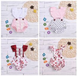 Kids Designer Clothes Infant Girls Summer Rompers Toddler DOT Lace Jumpsuits Baby Cartoon Fly sleeved Rompers Cotton Bodysuit Romp4146682