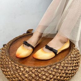 Casual Shoes Loafers Women Leather Low Heels Soft Ballat Flats Slip On Lazy Pointed Toe Genuine Handmade Girl Spring Shoe