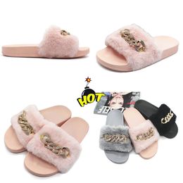 Positive In stock autumn and winter chain flash diamond fluffy slippers indoor and outdoor fluffy flat warm flip-flops Size EUR 36-41