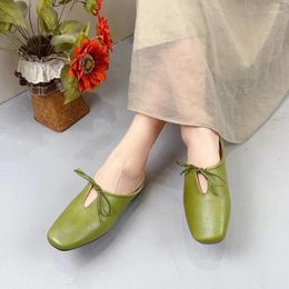 Slippers Johannes Casual Genuine Leather Soft Sole 2024 Summer Solid Color Low Heeled Women's Shoes Outside Slides