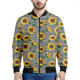 Men's Jackets Multi Color Plants Sunflower Pattern Zipper Jacket Men 3d Printed Floral Sweatshirts Street Long Sleeves Oversized Coats